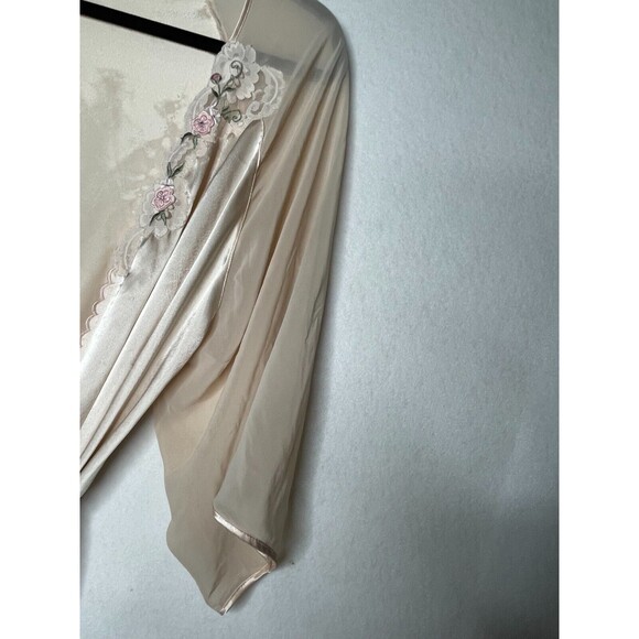 Val Mode Lingerie Long Tie Robe Light Peach Chiffon Sleeves Floral Collar Size L - Picture 5 of 14